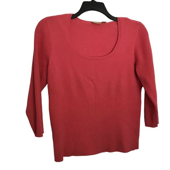 Caslon Pink Lightweight Scoop Neck Sweater - Size Medium - 3/4 Sleeves - Ribbed - Picture 1 of 5